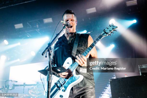 Dan Donegan from the band Disturbed performs on stage on April 18, 2019 in Madrid, Spain.