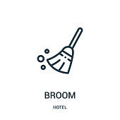 broom icon vector from hotel collection. Thin line broom outline icon vector illustration.