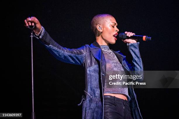 The Nigerian-American singer Annahstasia Enuke performing live on stage for the Lenny Kravitzs Raise Vibration tour 2019 in Bologna.