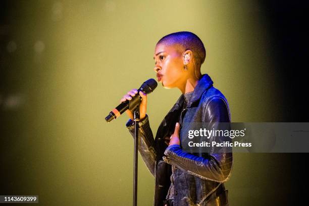 The Nigerian-American singer Annahstasia Enuke performing live on stage for the Lenny Kravitzs Raise Vibration tour 2019 in Bologna.