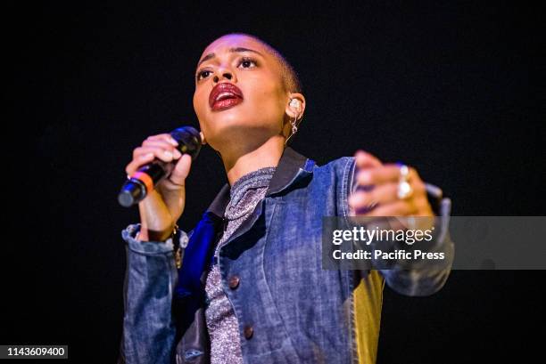 The Nigerian-American singer Annahstasia Enuke performing live on stage for the Lenny Kravitzs Raise Vibration tour 2019 in Bologna.