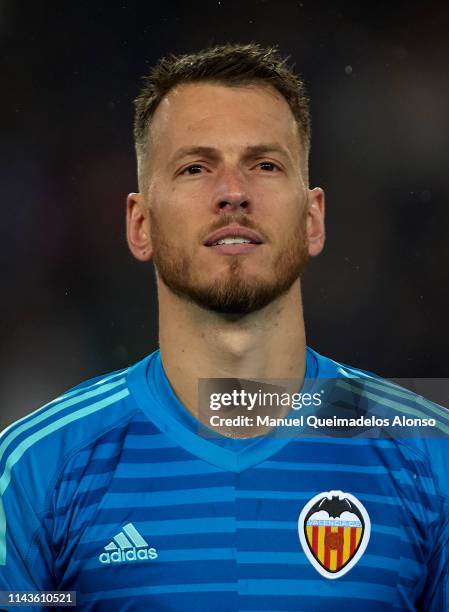 Norberto Murara Neto of Valencia looks on prior to the UEFA Europa League Quarter Final Second Leg match between Valencia and Villarreal at Estadi de...