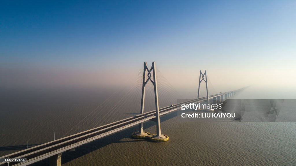 High angle huge modern bridge