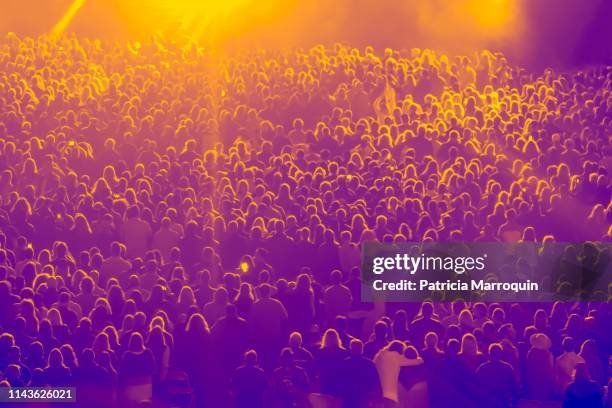 concert crowd in gold and purple lighting - abstract light busy stock pictures, royalty-free photos & images