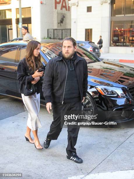 Jonah Hill and Gianna Santos are seen on May 13, 2019 in Los Angeles, California.