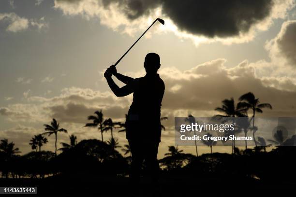 Moriya Jutanugarn of Thailand hits her tee shot on the eighth hole during the second round of the LOTTE Championship on April 19, 2019 in Kapolei,...