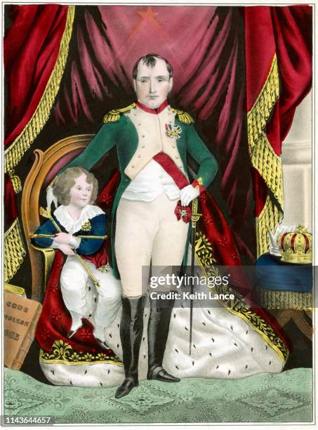 napoleon bonaparte and his son - napoleonbonaparte stock illustrations