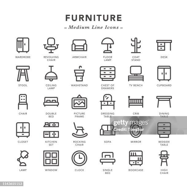 furniture - medium line icons - coat stand stock illustrations