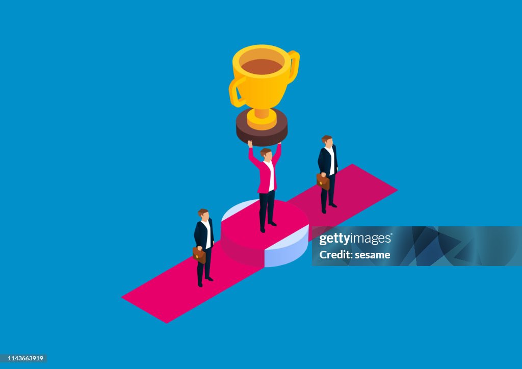 Winning In Competitions Winning The Man Won The Competition And Raised The Trophy High-Res ...