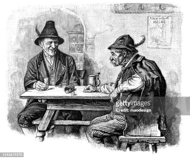 zwei bauern im bartrink-bier-1896 - bartresen stock-grafiken, -clipart, -cartoons und -symbole