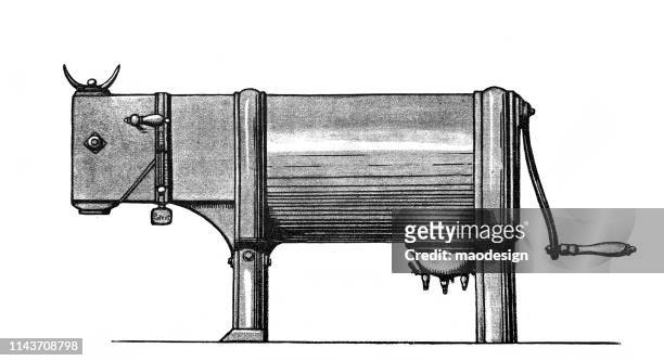 ilustrações de stock, clip art, desenhos animados e ícones de mechanical cow - 1896 - milking