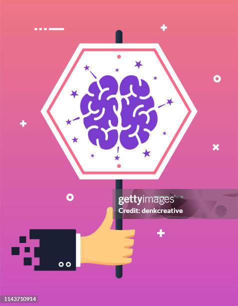 hand holding creative problem solving banner sign - problem solution infographic stock illustrations