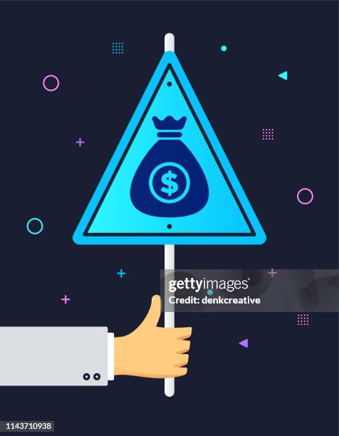 stockillustraties, clipart, cartoons en iconen met hand holding lening & credit banner sign - wrong way