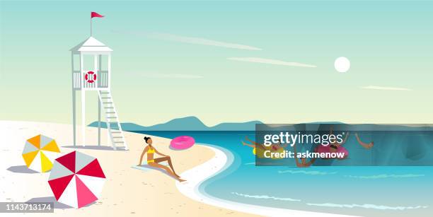 illustrazioni stock, clip art, cartoni animati e icone di tendenza di weekend al mare con gli amici - friends travel