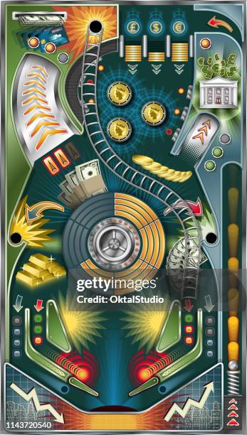 pinball-spiel-geld-und finanzthema - pinball stock-grafiken, -clipart, -cartoons und -symbole