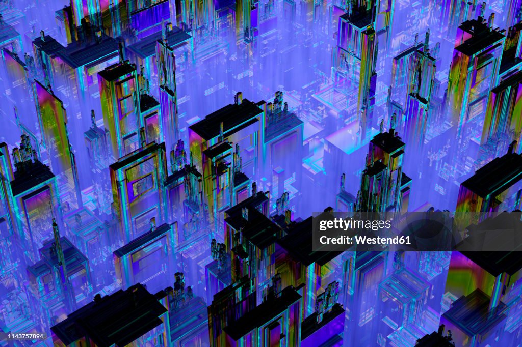 3D rendered illustration, Microchip architecture such as a CPU under the microscope