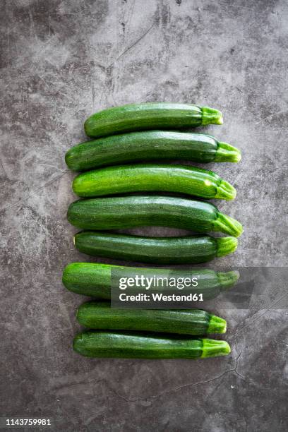 courgettes in a row, grey background - courgette stock pictures, royalty-free photos & images