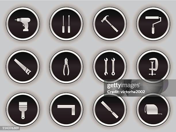 black button sytle - work tool icons - clamp stock illustrations
