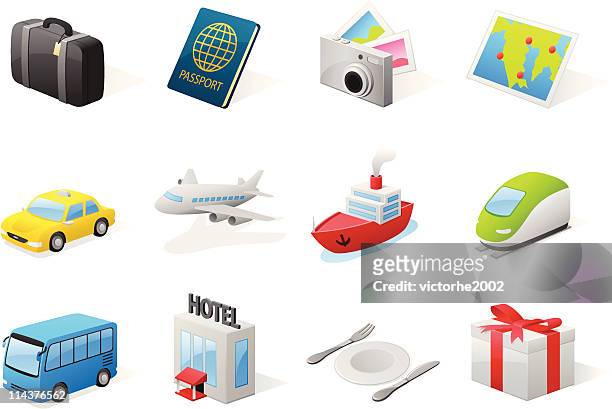 ilustraciones, imágenes clip art, dibujos animados e iconos de stock de 3 d iconos de viajes - bus