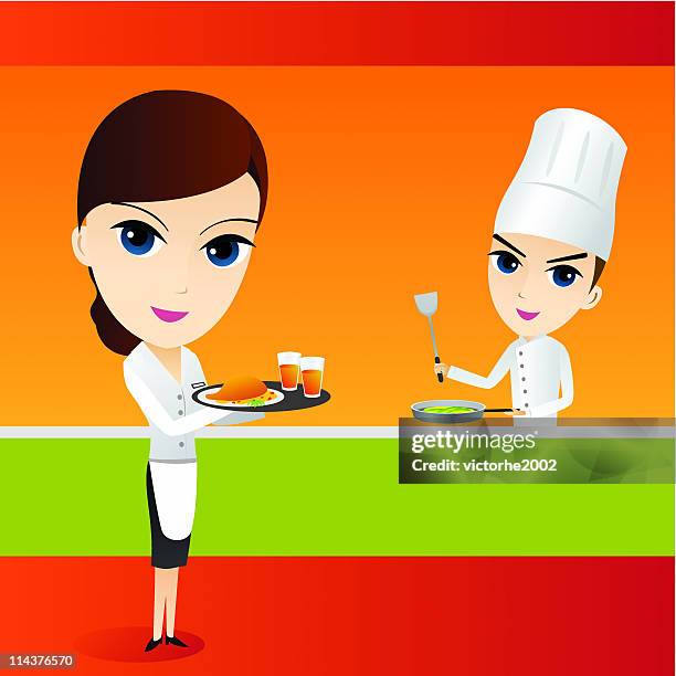 restaurant kitchen - waitress serving stock illustrations