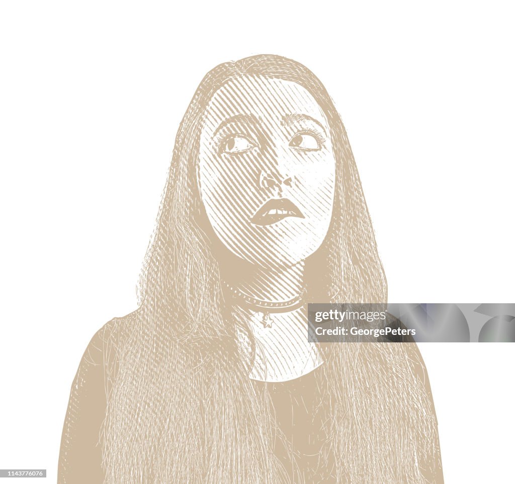 Young woman with confused facial expression