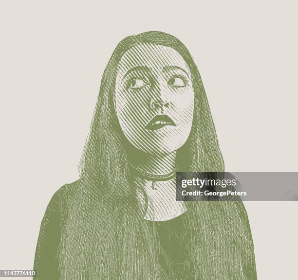 young woman with confused facial expression - eye rolling stock illustrations