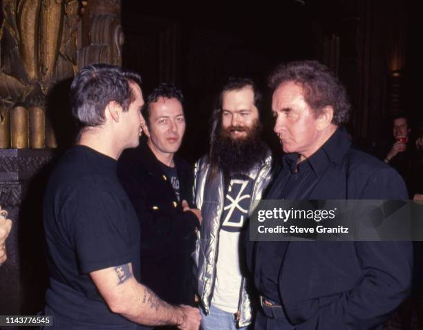 Henry Rollins, Joe Strummer, Rick Rubin and Johnny Cash during Johnny Cash Concert Arrivals at The Pantages Theatre in Los Angeles, California,...