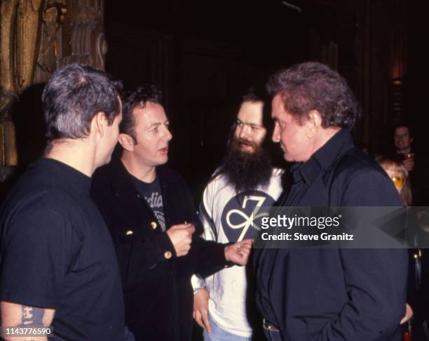 Henry Rollins, Joe Strummer, Rick Rubin and Johnny Cash during Johnny Cash Concert Arrivals at The Pantages Theatre in Los Angeles, California,...