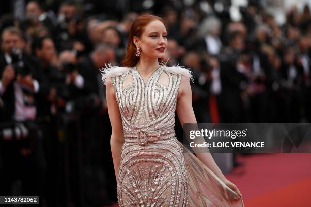 German model Barbara Meier poses as she arrives for the screening of the film "The Dead Don't Die" during the 72nd edition of the Cannes Film...