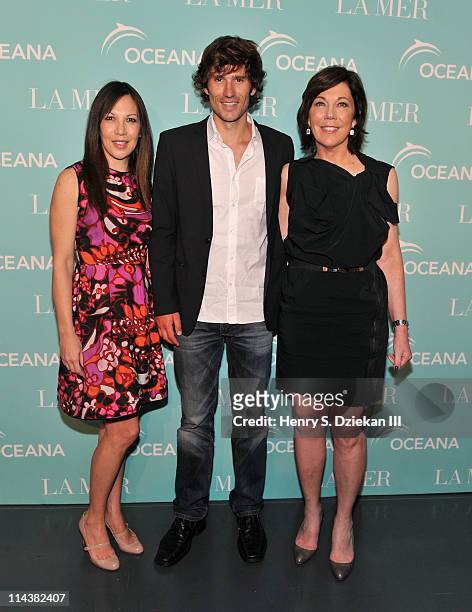 Sandra Main, Guillaume Nery and President of La Mer Maureen Case attends World Ocean Day 2011 celebrated by La Mer and Oceana at Affirmation Arts on...