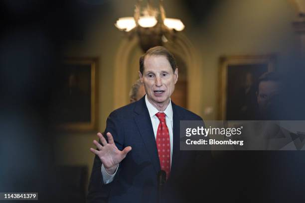 Senator Ron Wyden, a Democrat from Oregon, speaks during a news conference after a weekly caucus meeting at the U.S. Capitol in Washington, D.C.,...