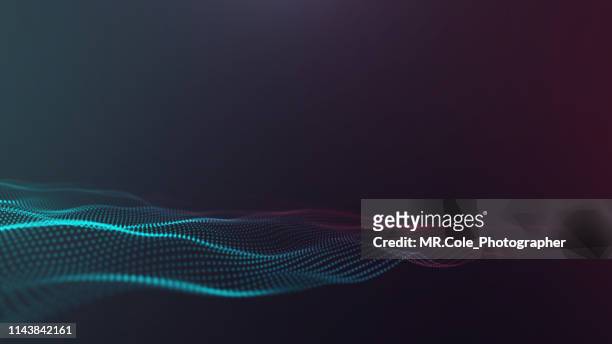 illustration of wave particles futuristic digital abstract background for science and technolog - hud grafische gebruikersinterface stockfoto's en -beelden