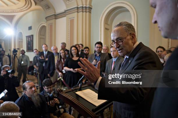 Senate Minority Leader Chuck Schumer, a Democrat from New York, speaks during a news conference after a weekly caucus meeting at the U.S. Capitol in...