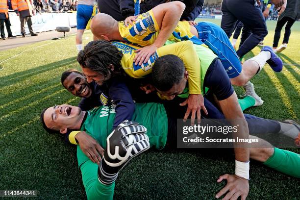 Etienne Vaessen of RKC Waalwijk, Gigli Ndefe of RKC Waalwijk, Paul Quasten of RKC Waalwijk celebrates the victory during the Dutch Keuken Kampioen...