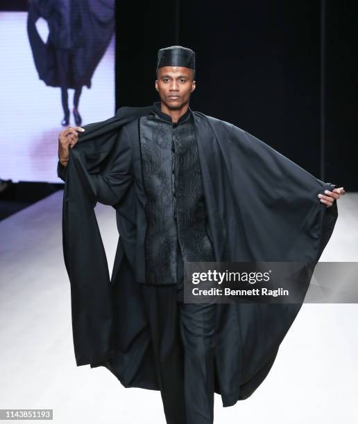 Model wearing Mai Atafo walks the runway during Arise Fashion Week on April 19, 2019 in Lagos, Nigeria.