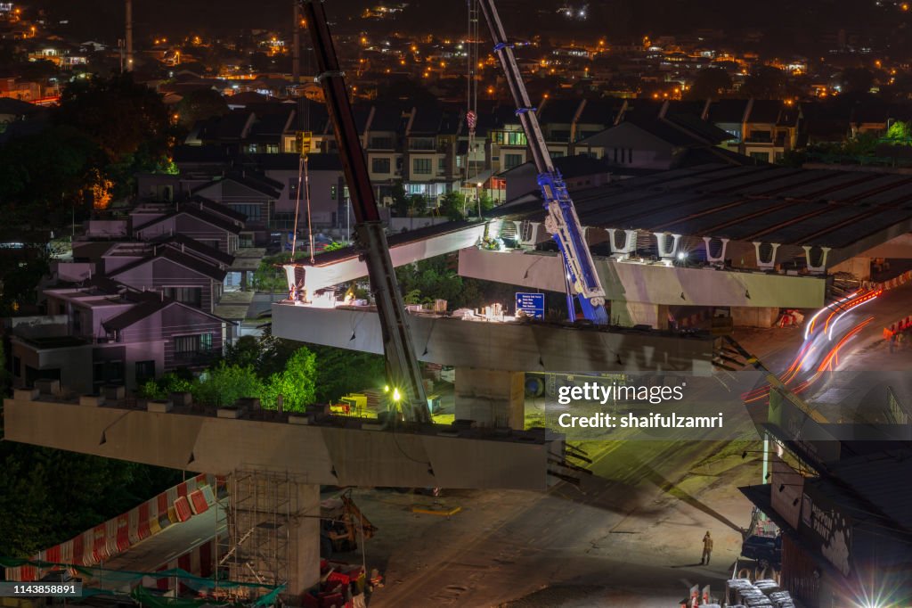 Road construction on progress for elevated highway.