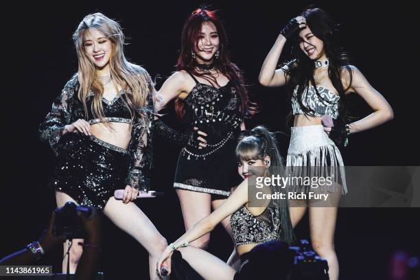 Blackpink perform at Sahara Tent during the 2019 Coachella Valley Music And Arts Festival on April 19, 2019 in Indio, California.