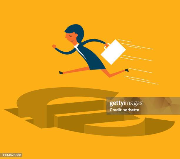 stockillustraties, clipart, cartoons en iconen met zakenvrouw jumping-euro sign - evasion fiscale