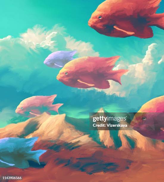 surreale malerei - fish painting stock-grafiken, -clipart, -cartoons und -symbole