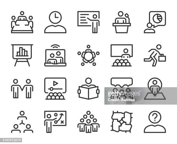 business meeting-line icons - internet konferenz stock-grafiken, -clipart, -cartoons und -symbole