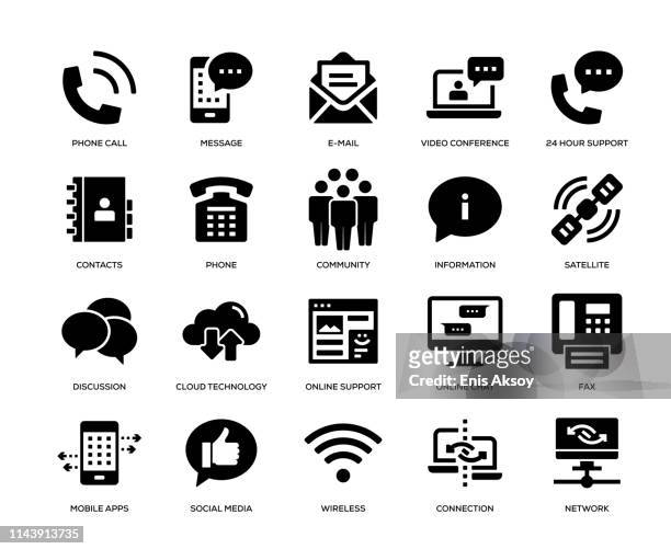 ilustraciones, imágenes clip art, dibujos animados e iconos de stock de conjunto de iconos de comunicación - máquina de fax