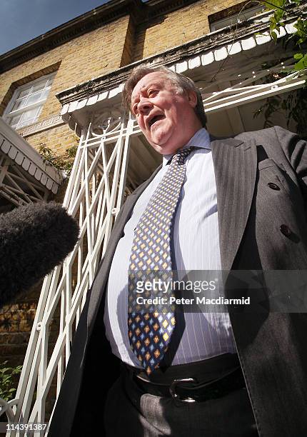 Justice Secretary Kenneth Clarke talks to reporters as he leaves home on May 19, 2011 in London, England. Mr Clarke is facing criticism over his...
