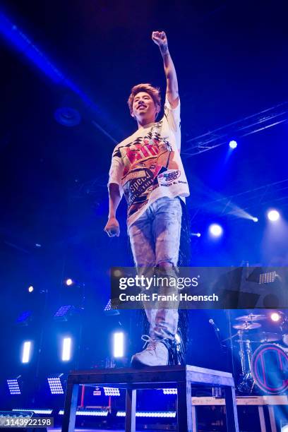 Singer Taka of the Japanese band One Ok Rock performs live on stage during a concert at the Huxleys on May 14, 2019 in Berlin, Germany.