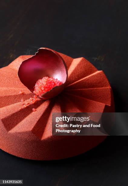 contemporary chocolate mousse cake made in geometric silicone mold - jello mold stock-fotos und bilder