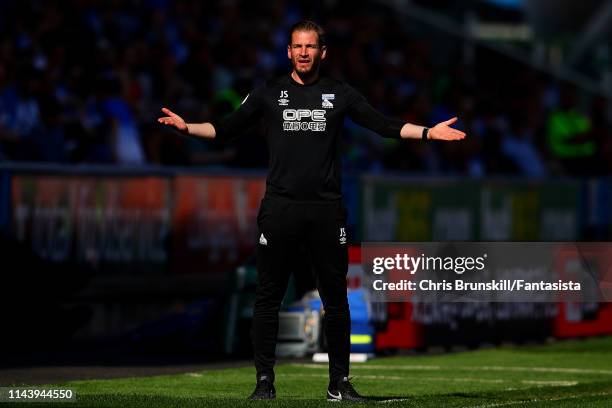 Huddersfield Town manager Jan Siewert gestures from the touchline during the Premier League match between Huddersfield Town and Watford FC at John...