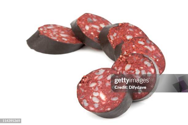 sliced black pudding - black pudding stock pictures, royalty-free photos & images