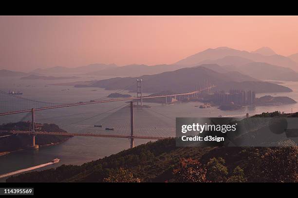 tsing ma bridge and ting kau bridge in hong kong - tsing ma bridge stock-fotos und bilder