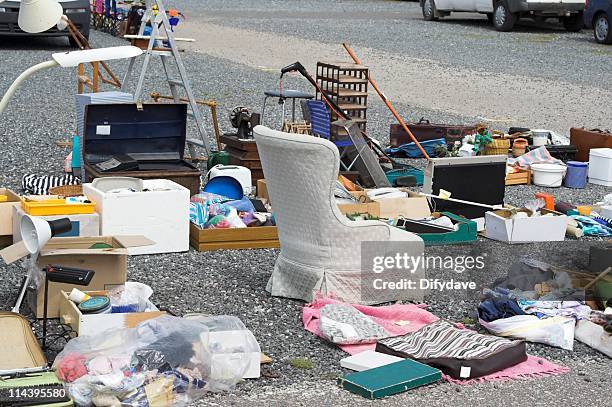 flea market goods for sale - garage sale stock pictures, royalty-free photos & images