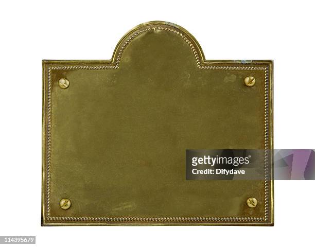tarnished old brass plate - plaque stock pictures, royalty-free photos & images