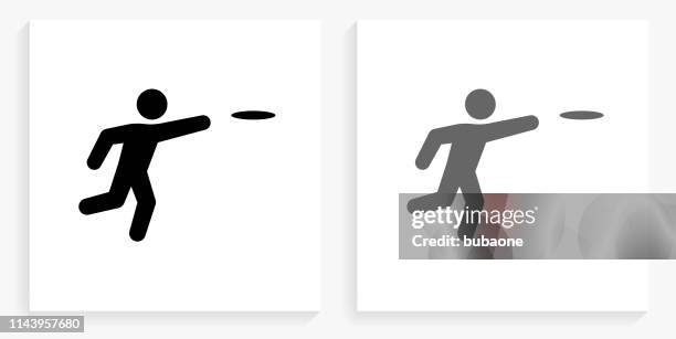 ilustraciones, imágenes clip art, dibujos animados e iconos de stock de icono cuadrado negro y blanco de frisbee - frisbee